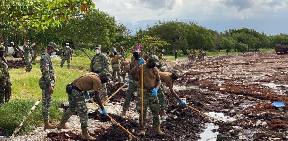 Más de 400 personas participan en Barahona en operativo para retirar el sargazo que invade playas y costa